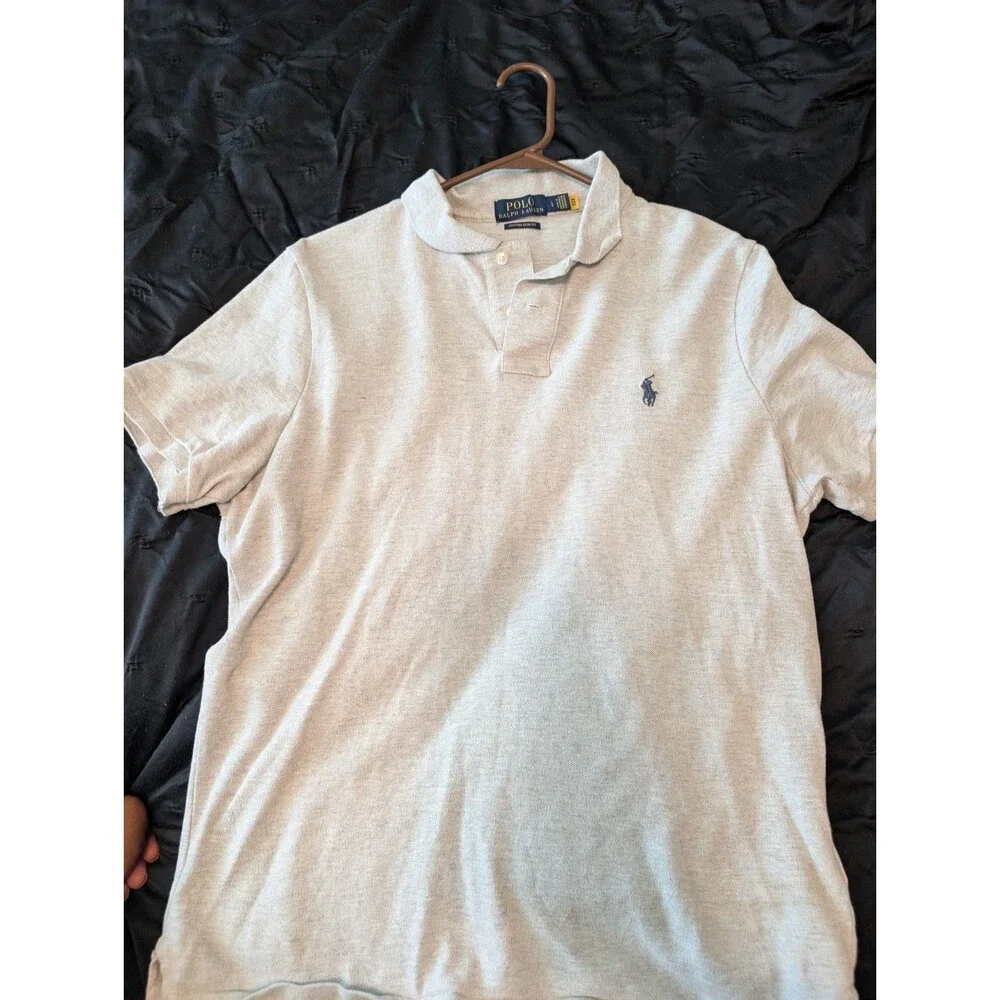 Ralph Lauren custom fit polo gray with navy blue logo size L